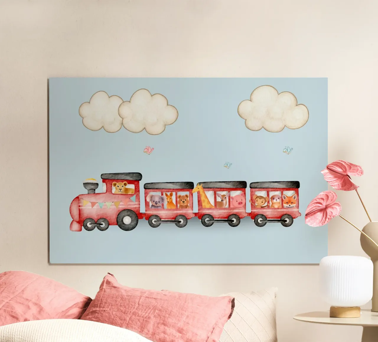 Todos a bordo del tren de los animales poster con marco de plástico de Doodle Dreams Art