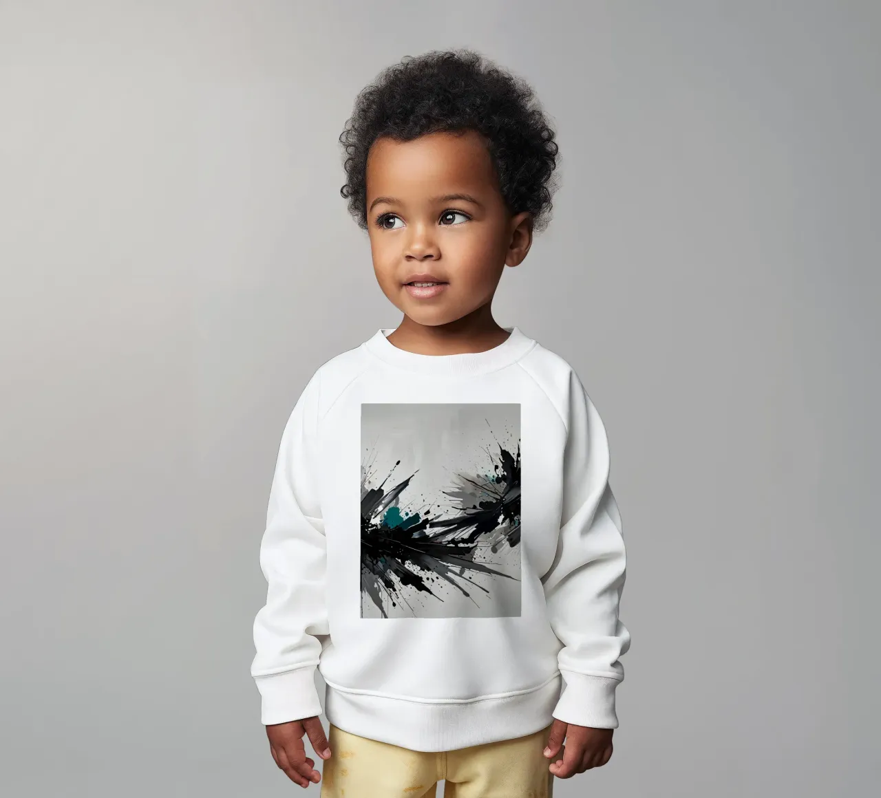Oeuvre abstraite d'éclaboussures de noir de jais et de sarcelle sur un fond gris clair. sweat pour bébé de DesignDoodle