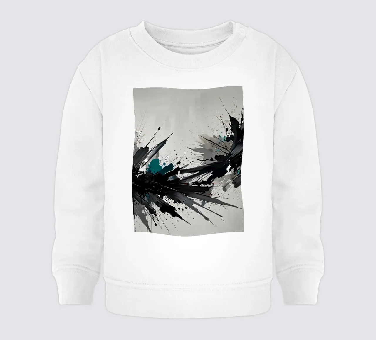 Oeuvre abstraite d'éclaboussures de noir de jais et de sarcelle sur un fond gris clair. sweat pour bébé de DesignDoodle