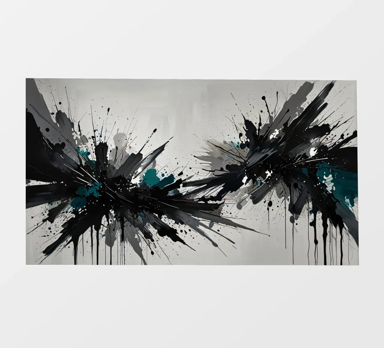 Abstraktes, tiefschwarzes und blaugrünes Splatter-Kunstwerk auf hellgrauem Untergrund PVC Plane von DesignDoodle