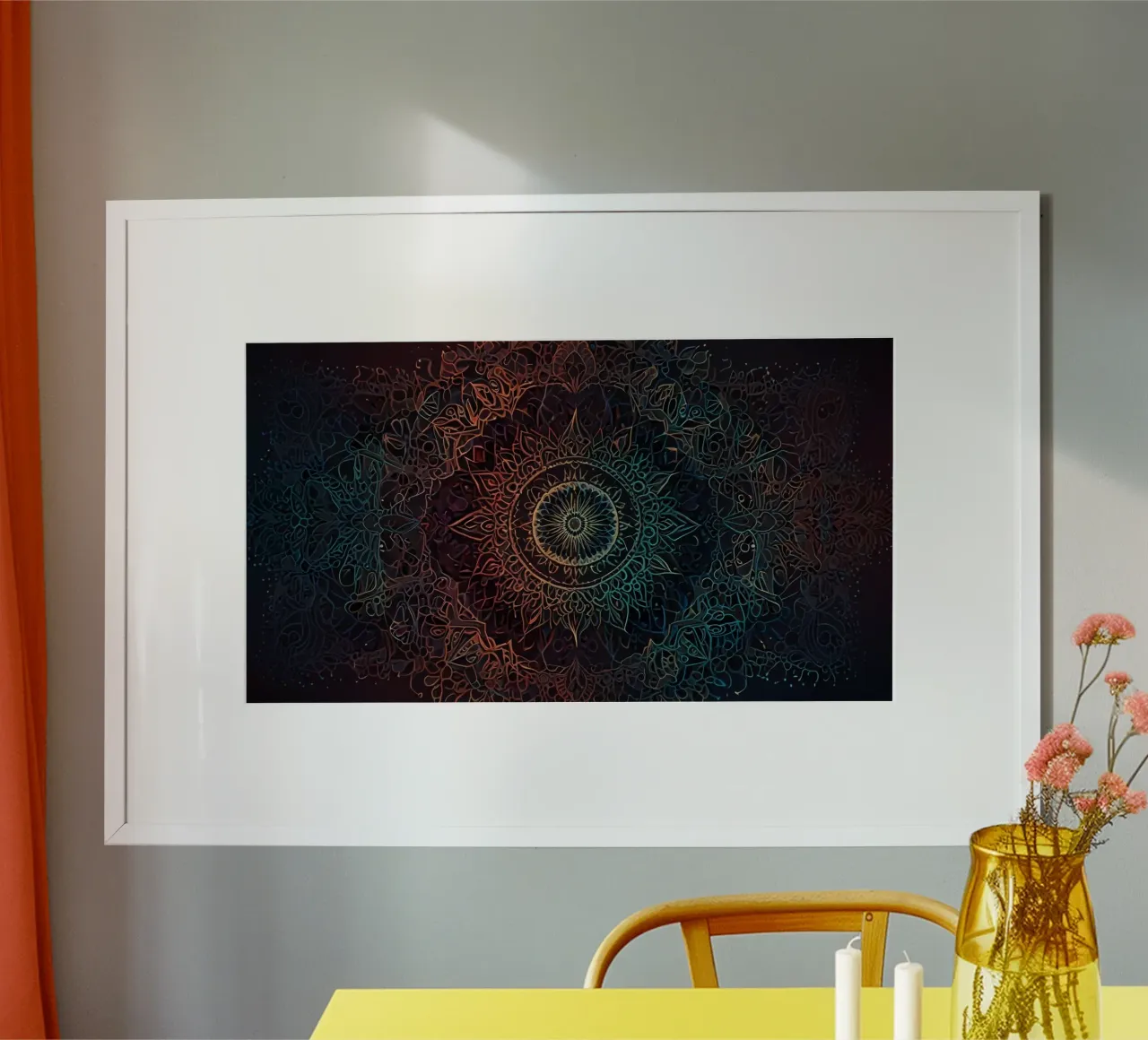 Intricato disegno mandala con colori vivaci poster con telaio in plastica da DesignDoodle