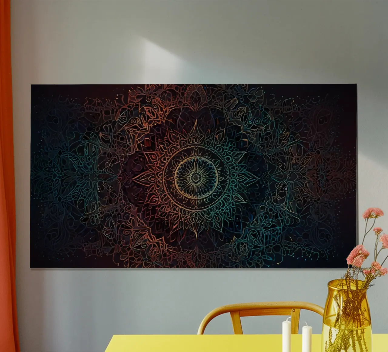 Intricato disegno mandala con colori vivaci poster con telaio in plastica da DesignDoodle