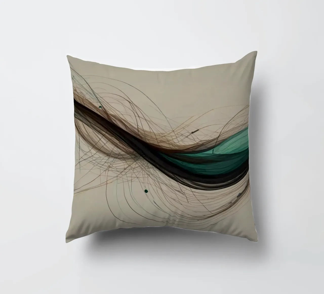 Un'opera d'arte digitale astratta che mostra linee fluide in colori terrosi. cuscino da DesignDoodle