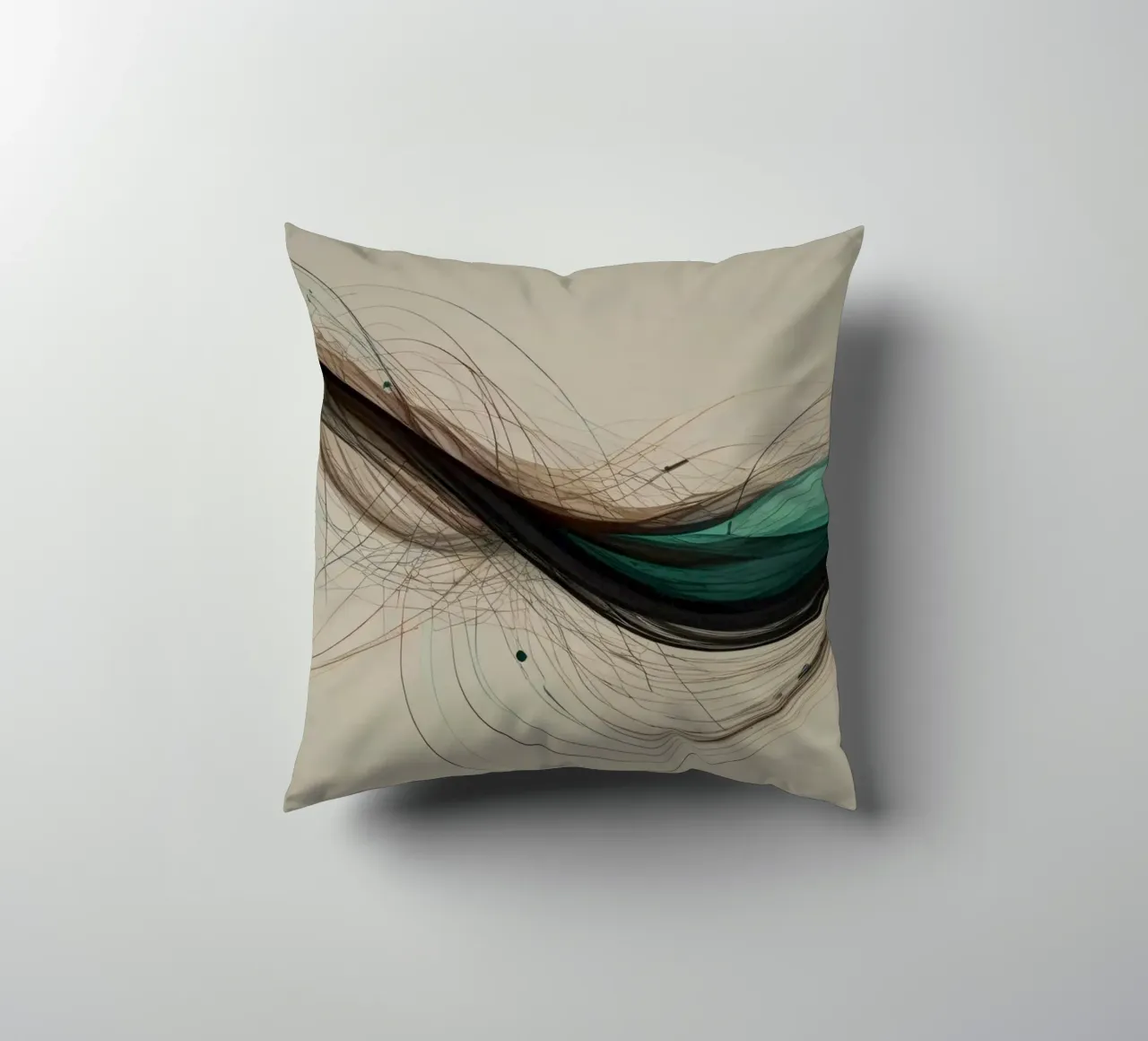 Un'opera d'arte digitale astratta che mostra linee fluide in colori terrosi. cuscino da DesignDoodle