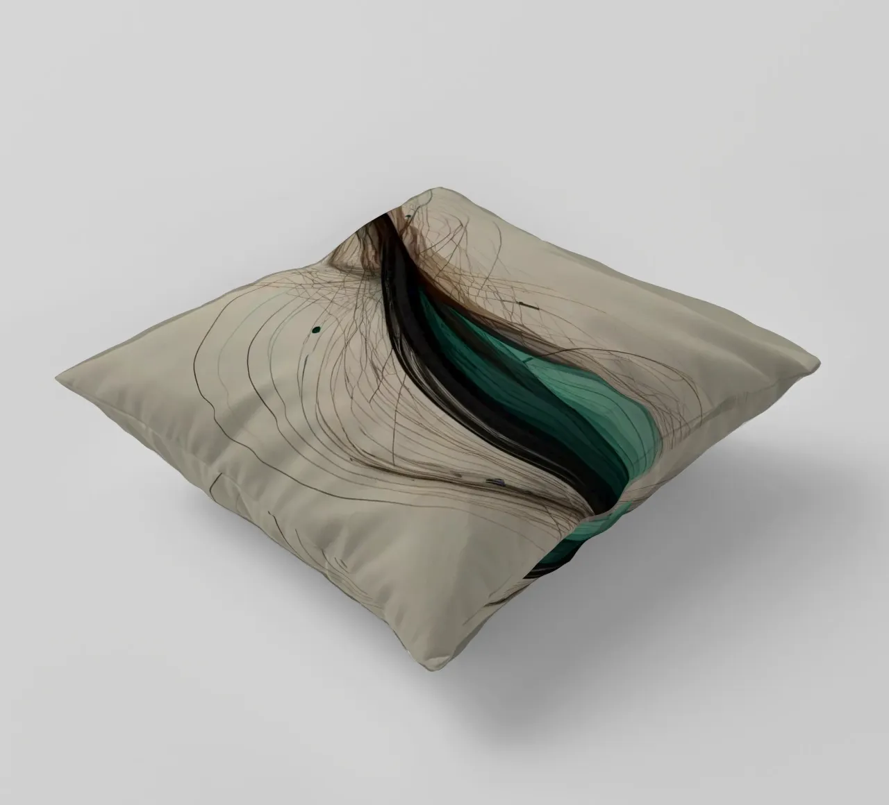 Un'opera d'arte digitale astratta che mostra linee fluide in colori terrosi. cuscino da DesignDoodle