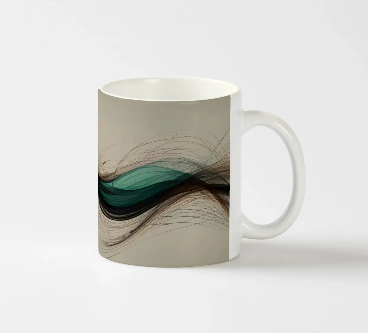 Un'opera d'arte digitale astratta che mostra linee fluide in colori terrosi. tazza in ceramica da DesignDoodle