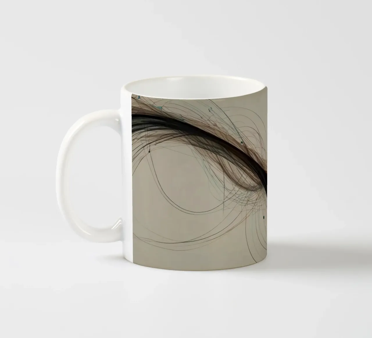 Un'opera d'arte digitale astratta che mostra linee fluide in colori terrosi. tazza in ceramica da DesignDoodle