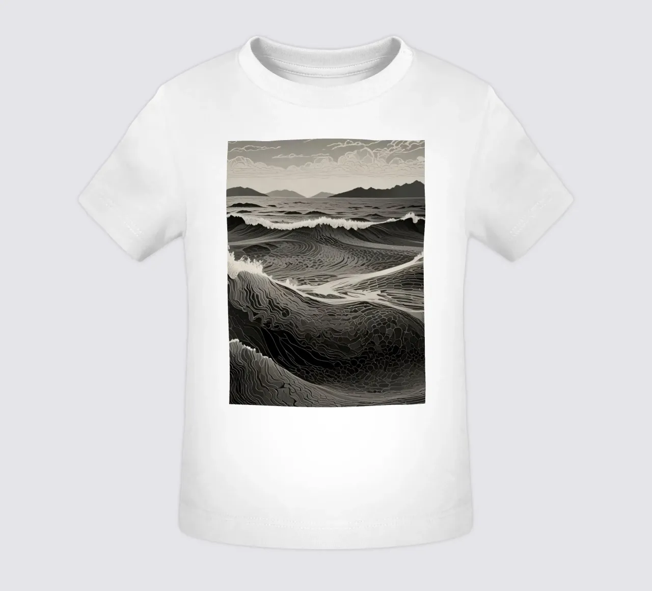 Waves crashing against the shore at dawn baby t-shirt by DesignDoodle