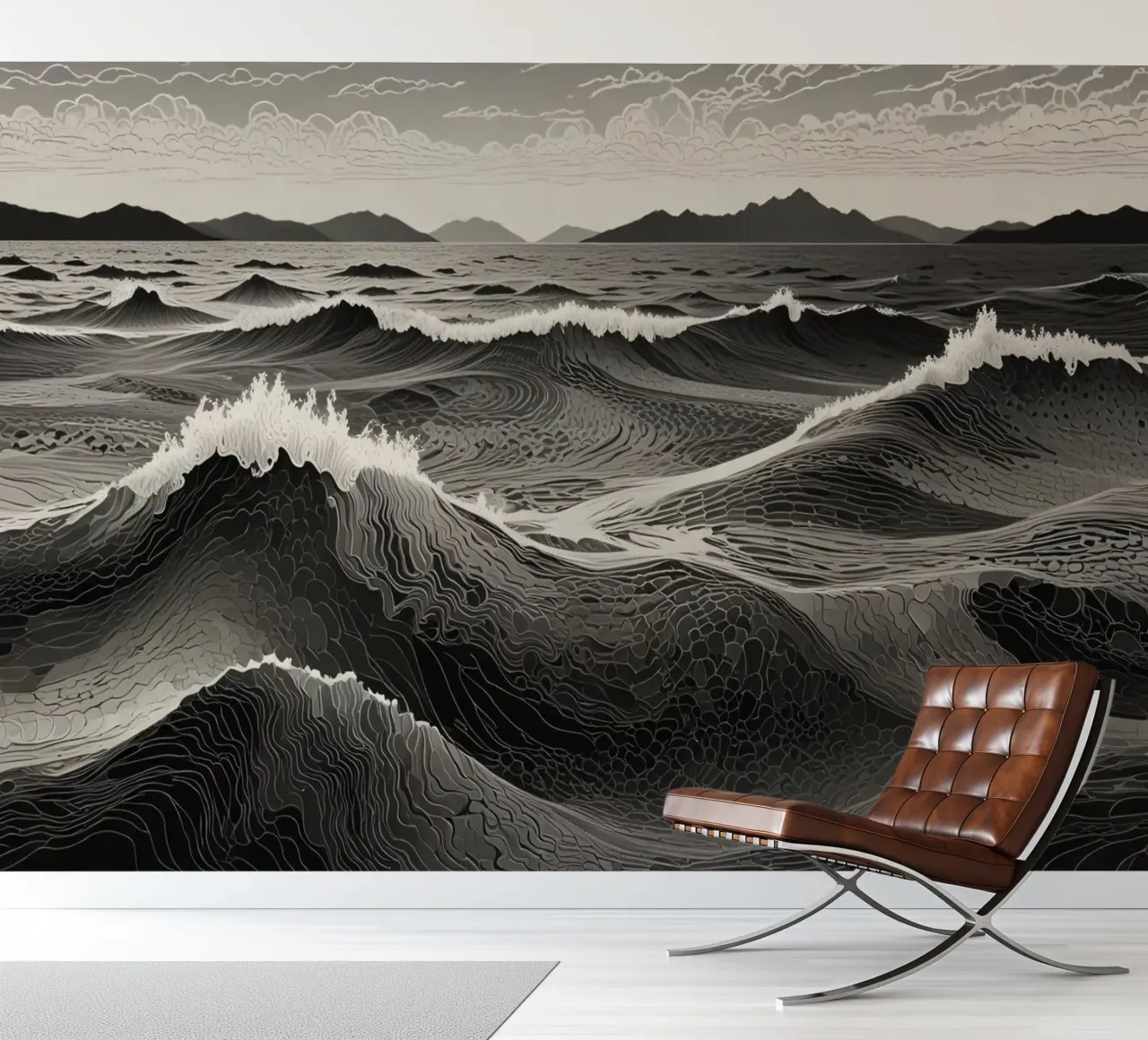 Waves crashing against the shore at dawn photo wallpaper by DesignDoodle