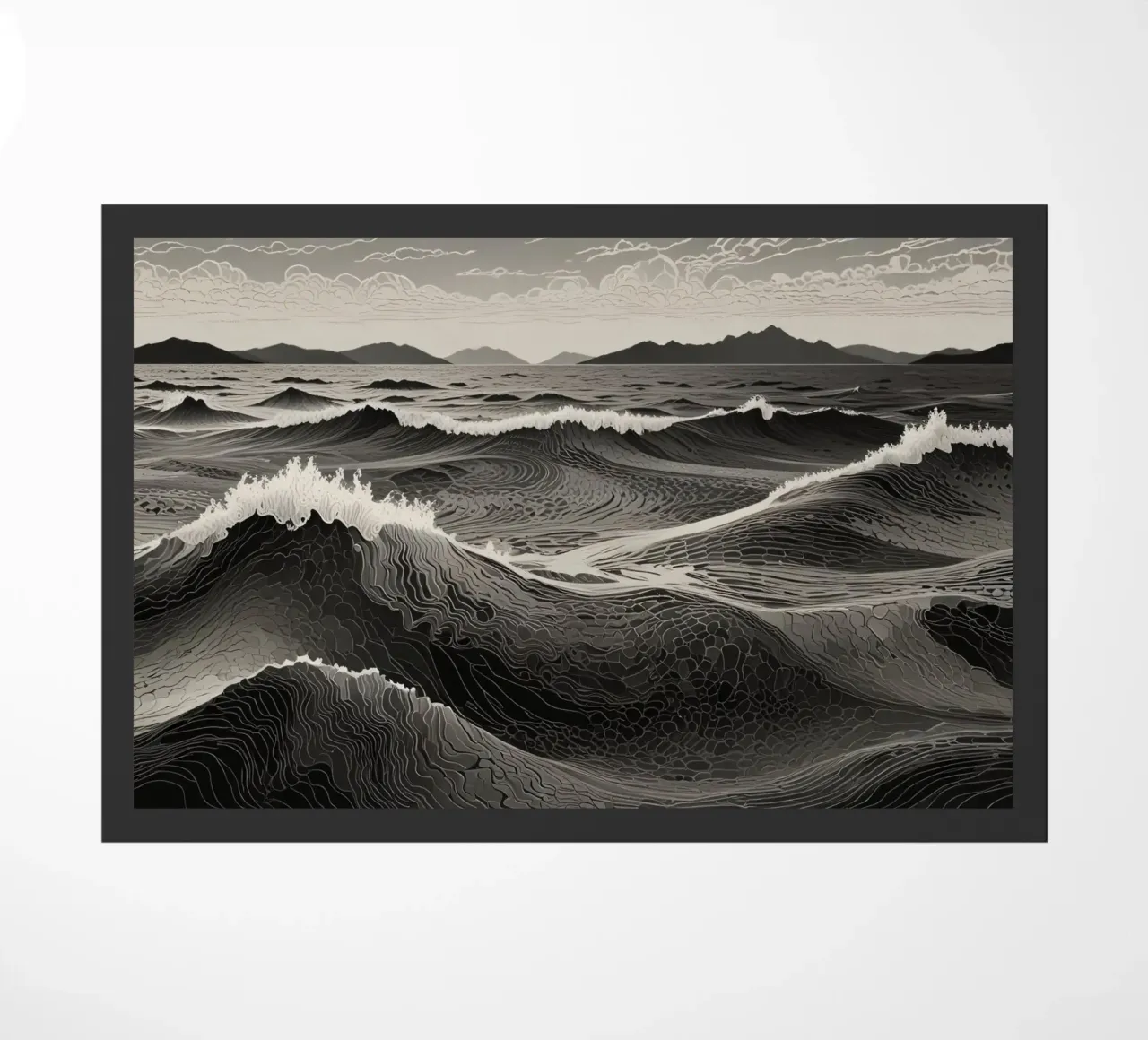 Onde che si infrangono sulla riva all'alba zerbino da DesignDoodle