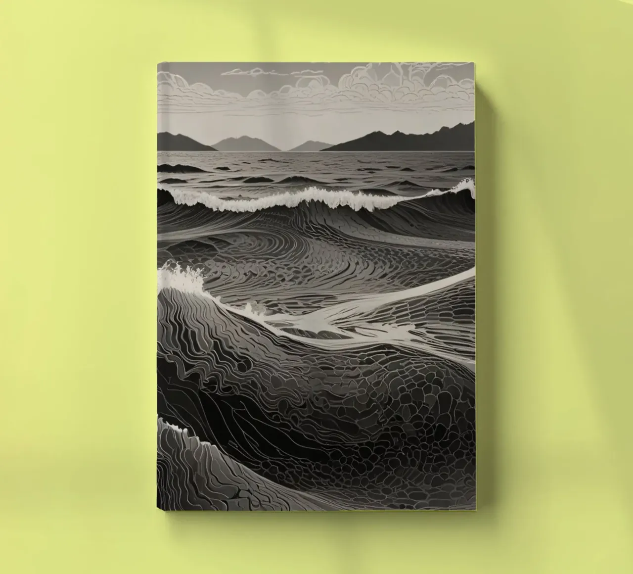 Waves crashing against the shore at dawn notebook by DesignDoodle