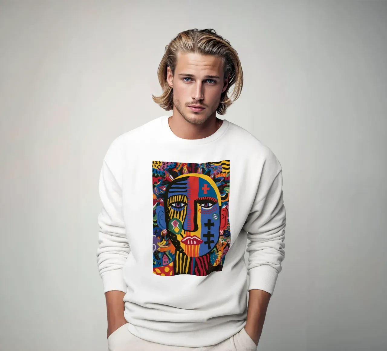 Kleurrijk geometrisch gezicht sweatshirt van Muse Fragments