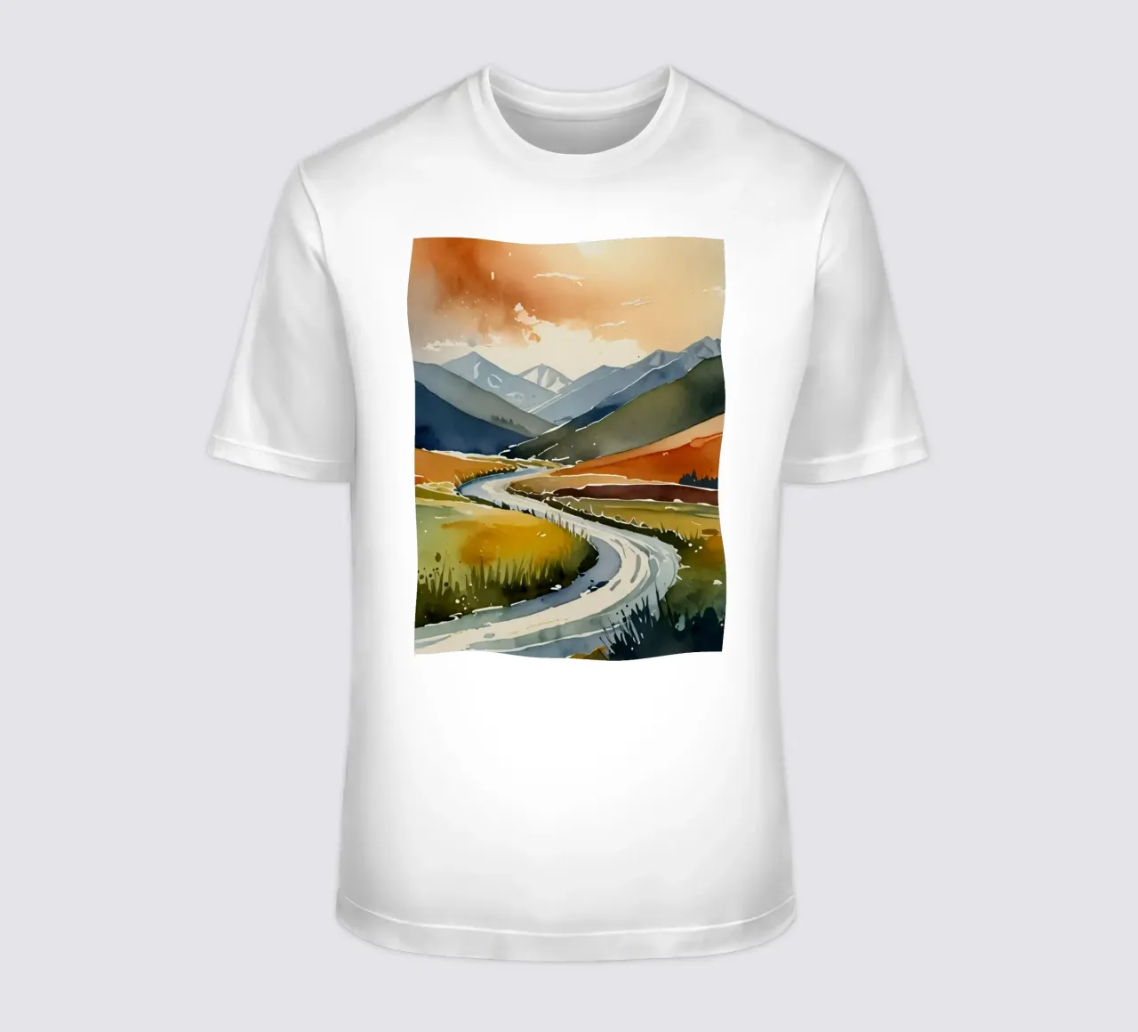 Un fiume tortuoso scorre tra le colorate valli autunnali t-shirt da DesignDoodle