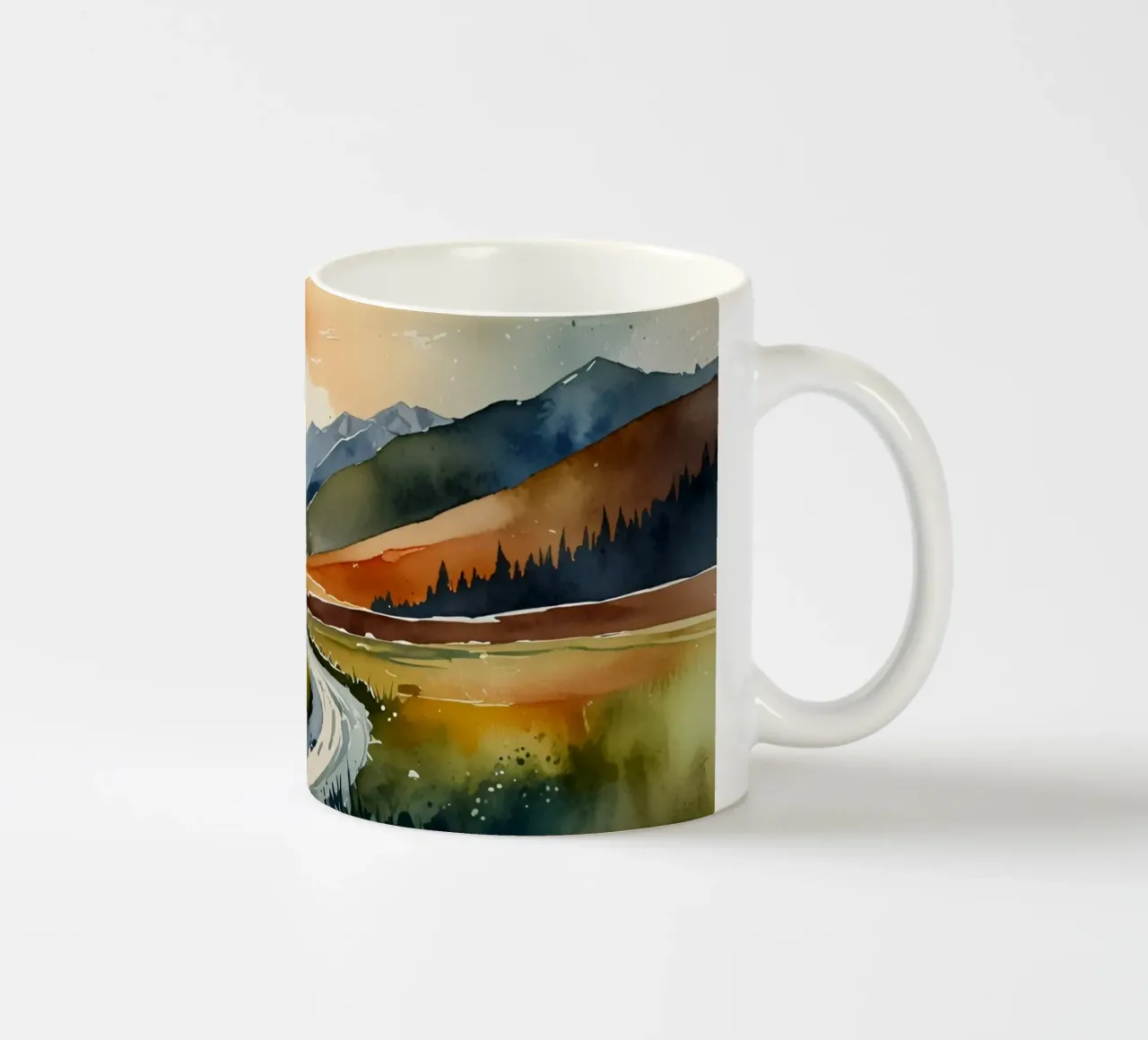 Un fiume tortuoso scorre tra le colorate valli autunnali tazza in ceramica da DesignDoodle