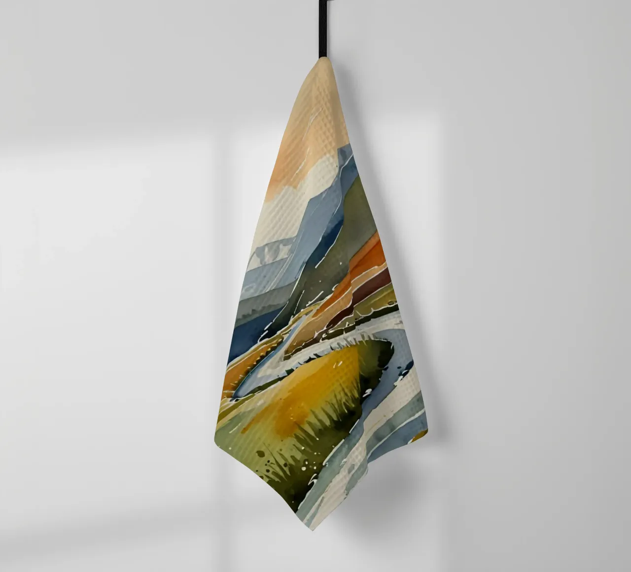 Une rivière sinueuse s'écoule à travers des vallées automnales colorées torchon de DesignDoodle