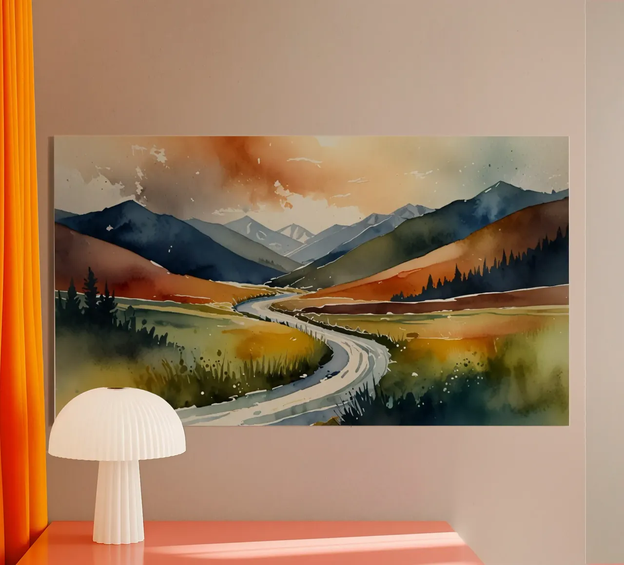 Un fiume tortuoso scorre tra le colorate valli autunnali plexiglass da DesignDoodle