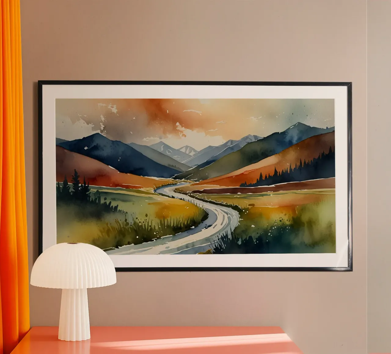 Une rivière sinueuse s'écoule à travers des vallées automnales colorées hahnemühle de DesignDoodle