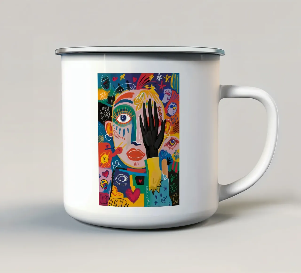 Hand-Covered Face enamel mug by Muse Fragments
