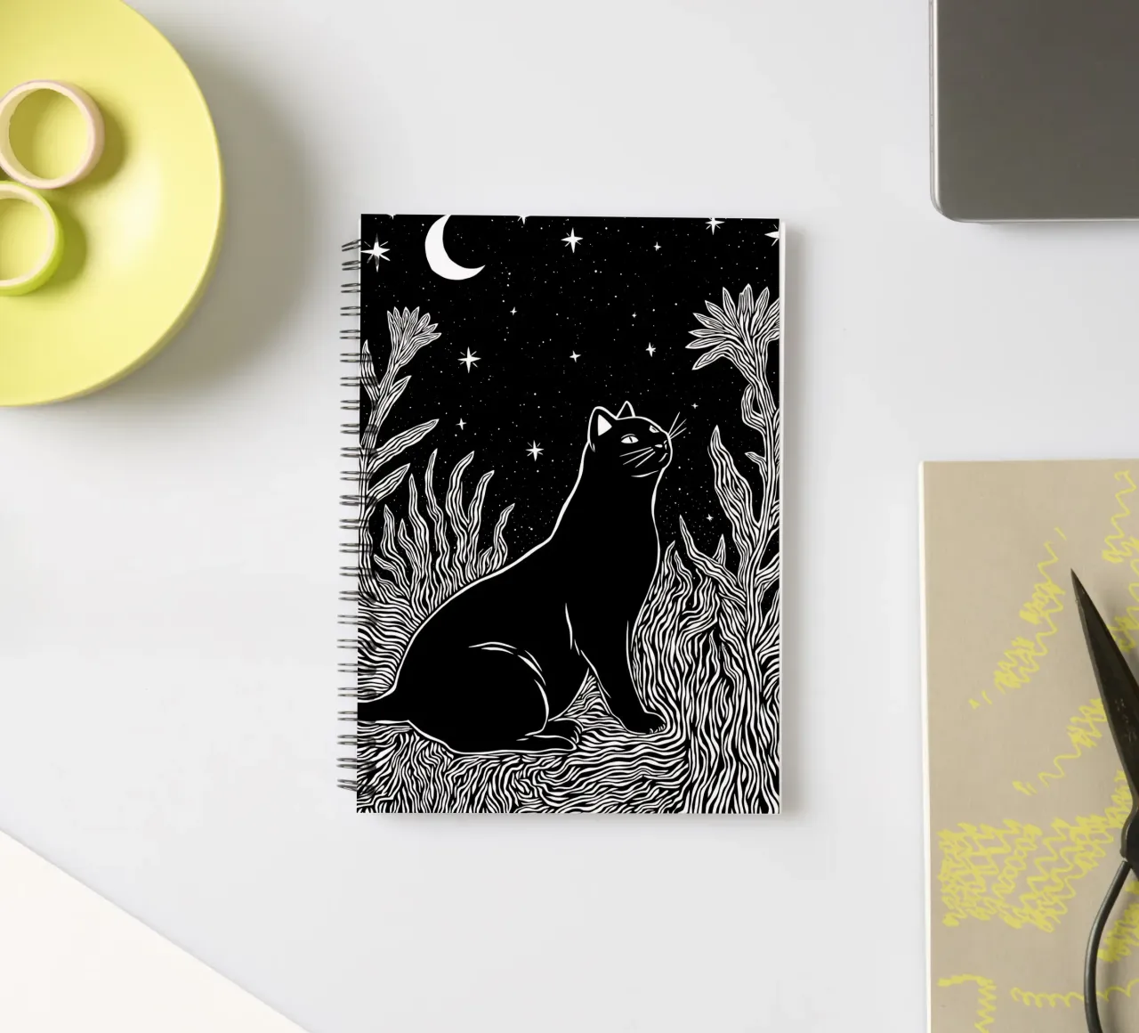 Black Cat In Night spiral notebook by Indigo Rain