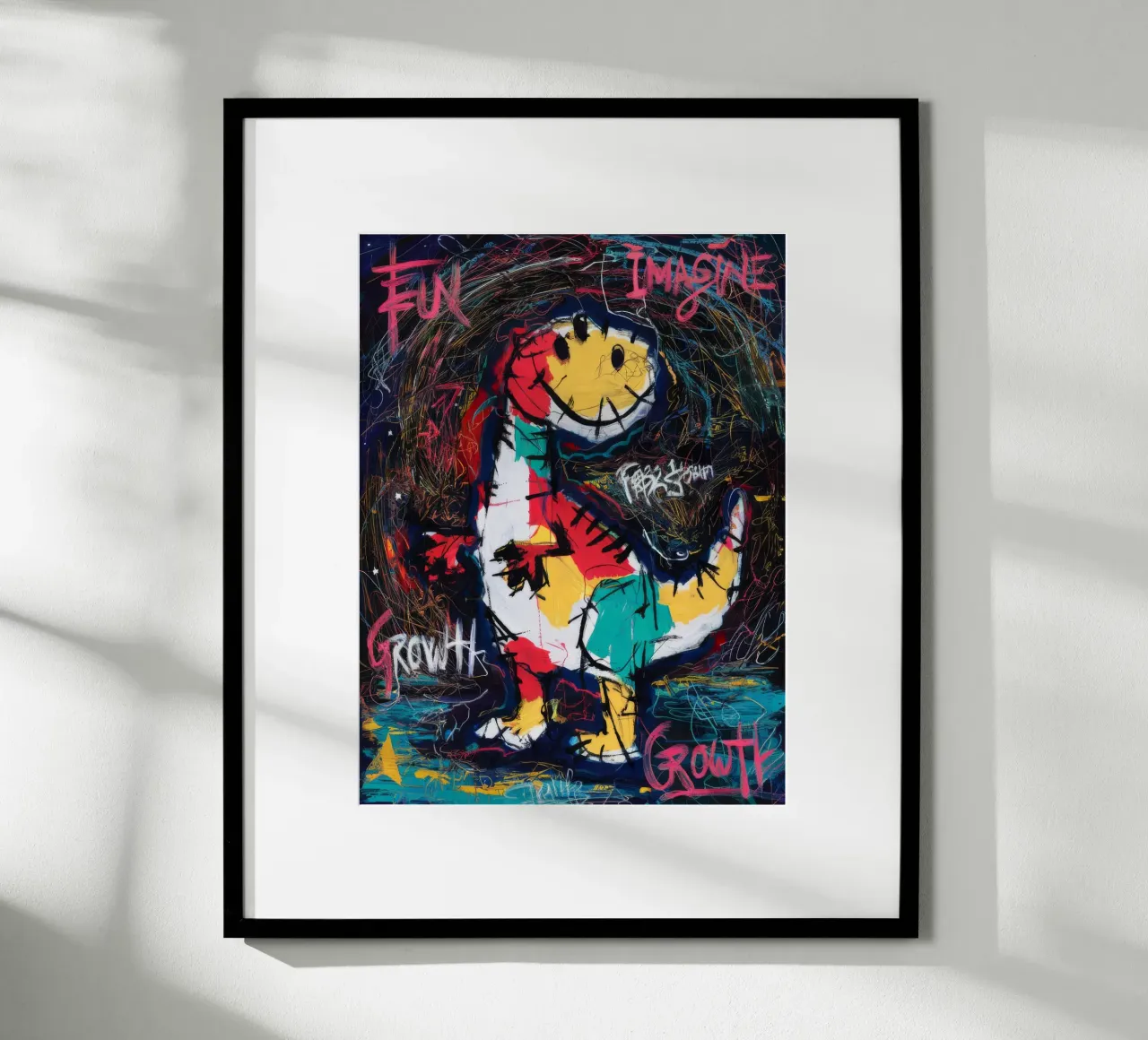 Dinosauro crescita divertente poster con telaio in legno da Muse Fragments