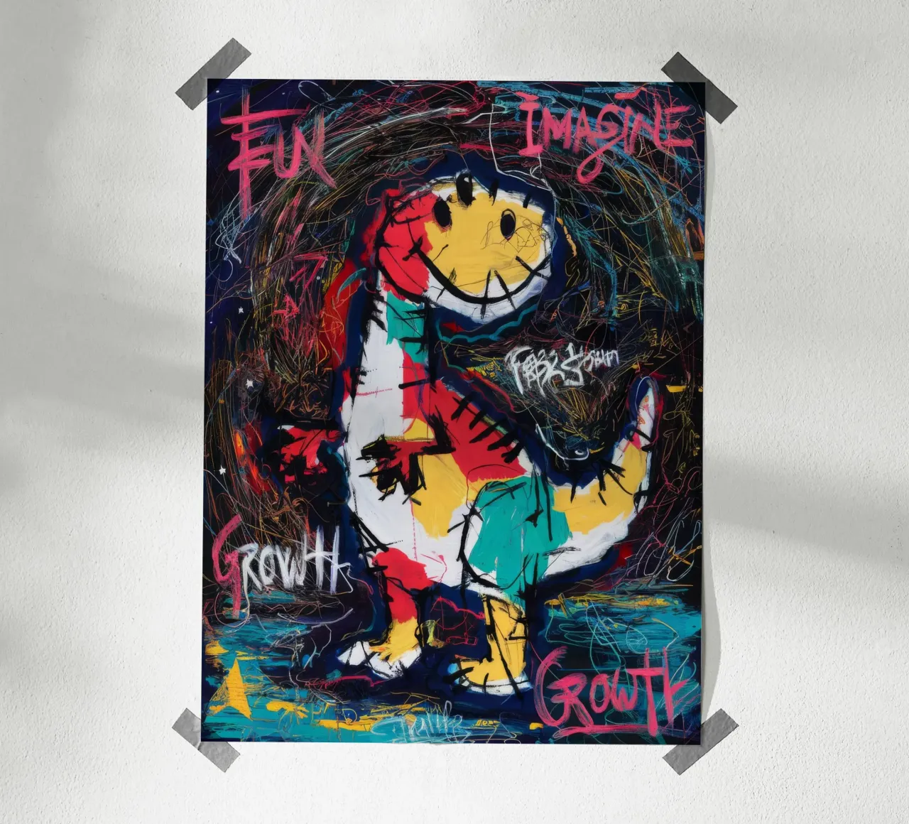 Dinosauro crescita divertente poster con telaio in legno da Muse Fragments