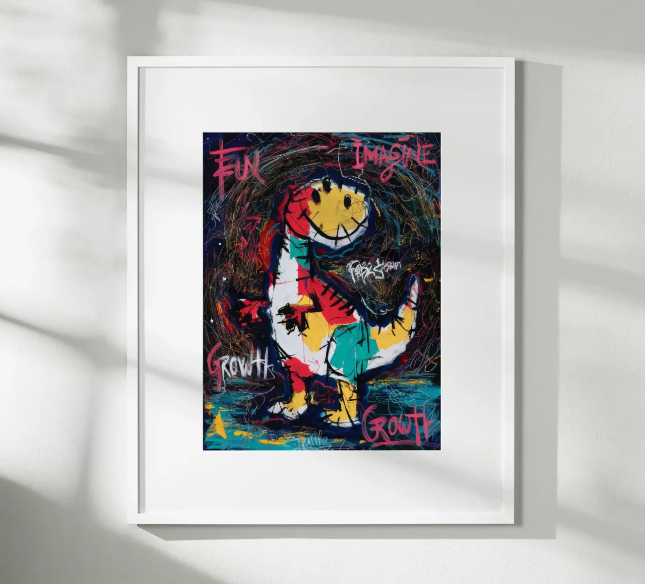Dinosauro crescita divertente poster con telaio in legno da Muse Fragments