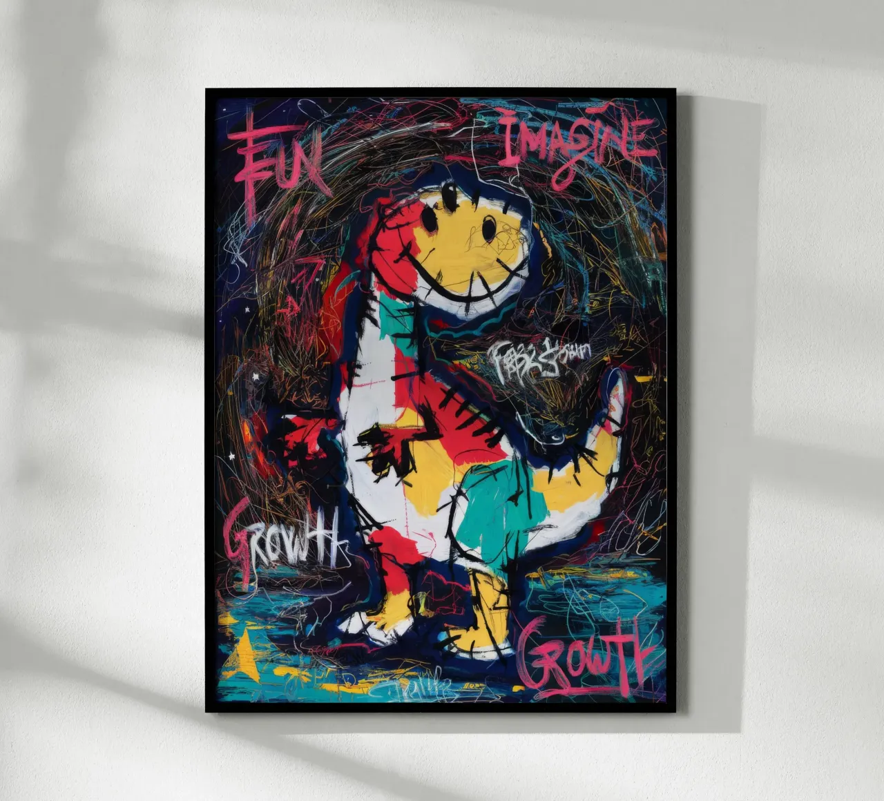 Dinosauro crescita divertente poster con telaio in legno da Muse Fragments