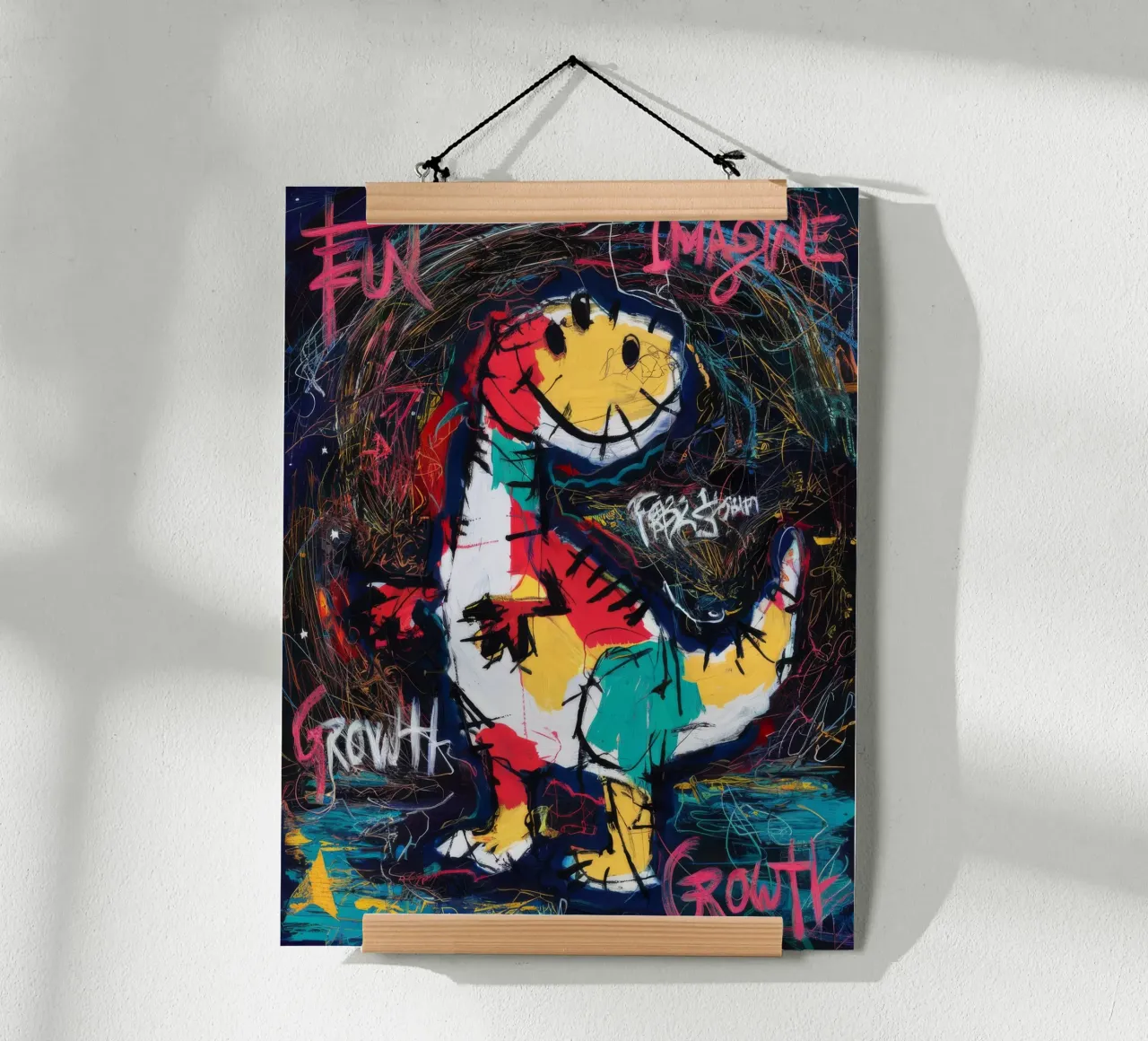 Dinosauro crescita divertente poster con telaio in legno da Muse Fragments