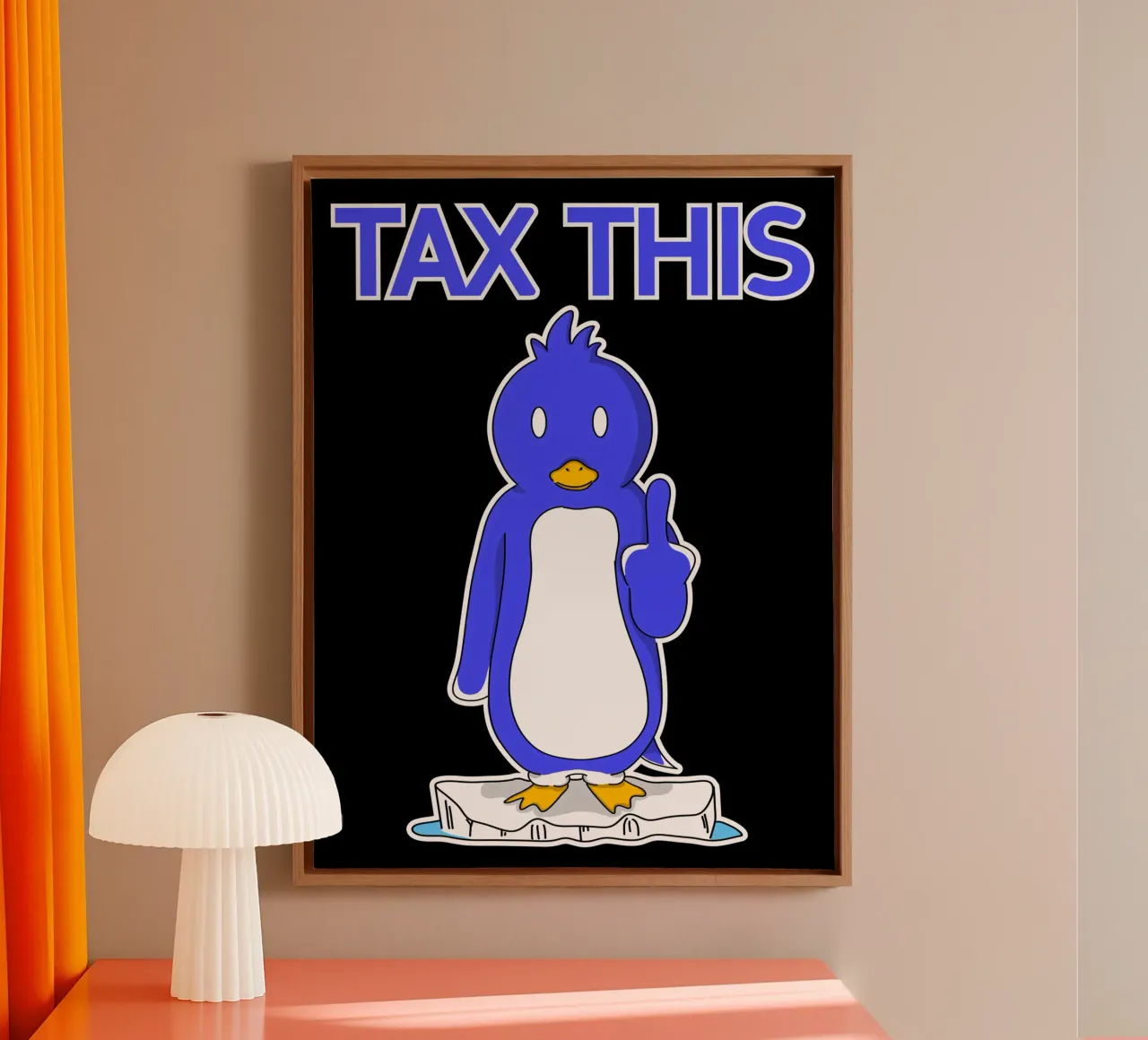 Funny Penguin Resist Anti Tariff Middle Finger Protest canvas with Floater frame by sillyindustries