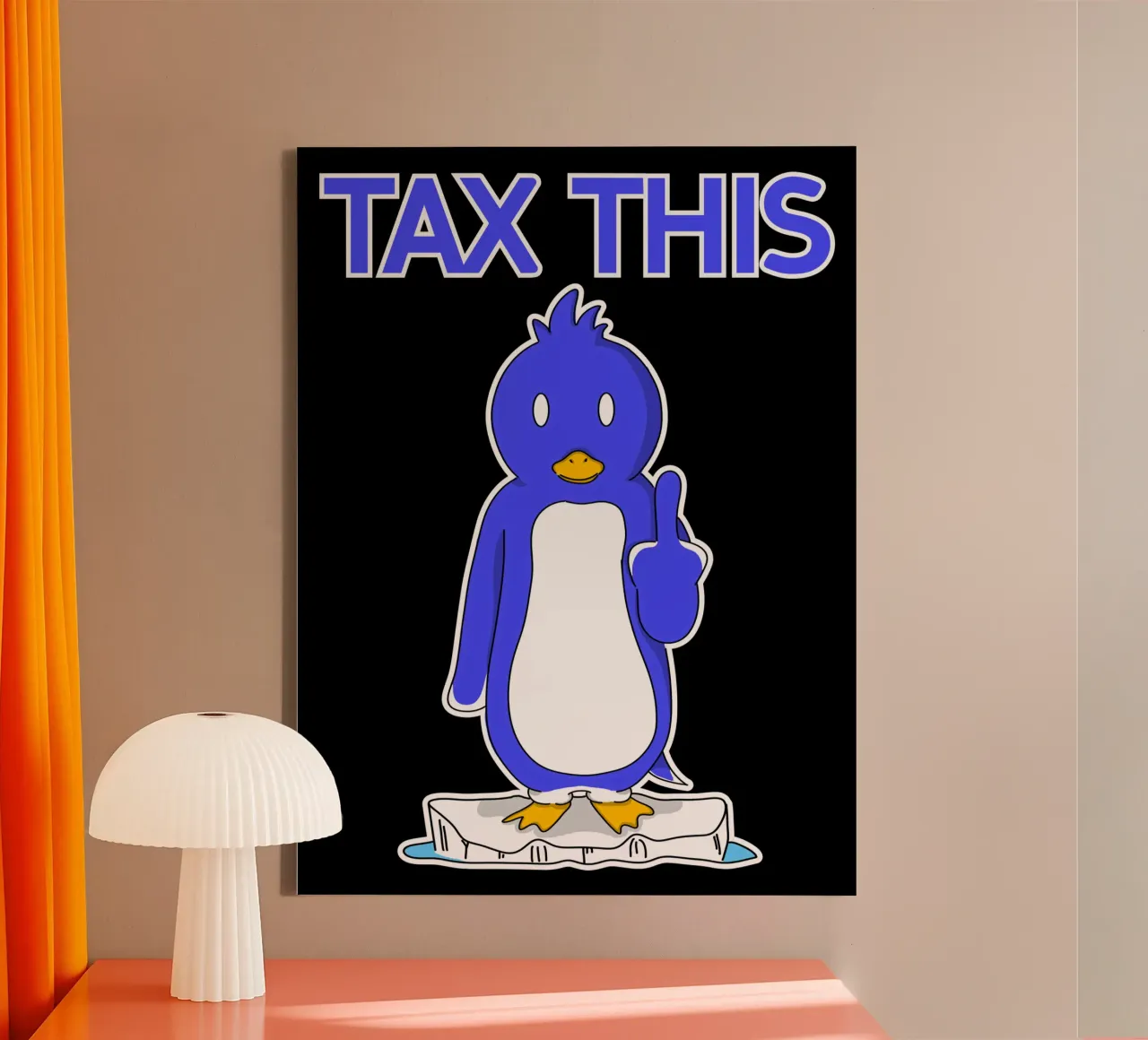 Funny Penguin Resist Anti Tariff Middle Finger Protest canvas with Floater frame by sillyindustries