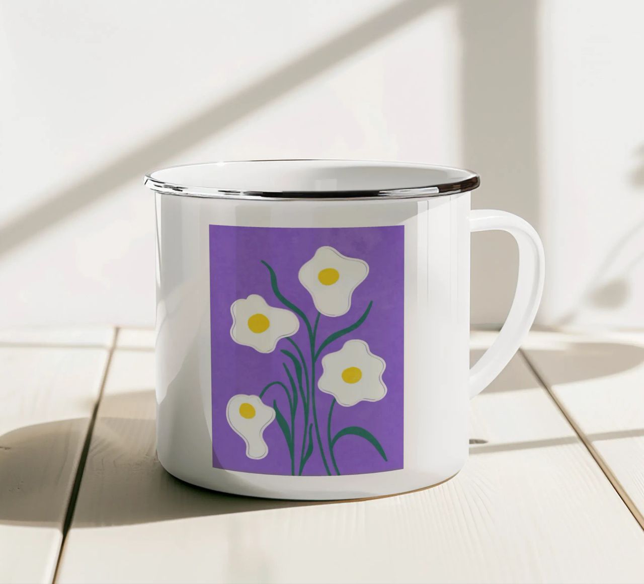 Spiegeleier Blumen Emaille Tasse von Illustration Raissa Oltmanns
