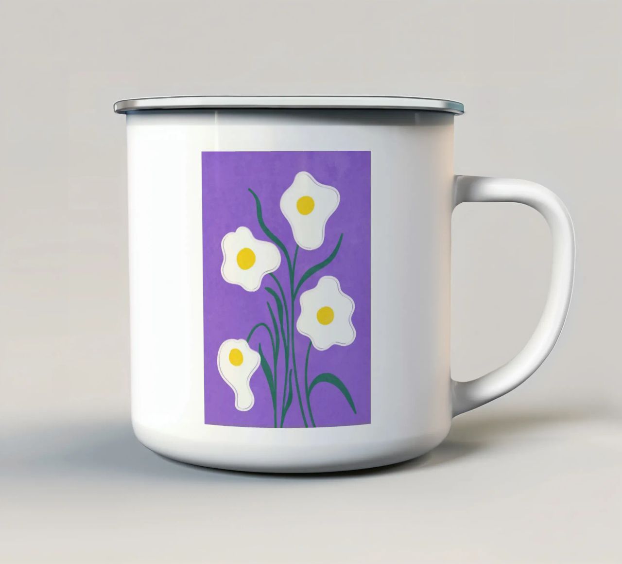 Spiegeleier Blumen Emaille Tasse von Illustration Raissa Oltmanns