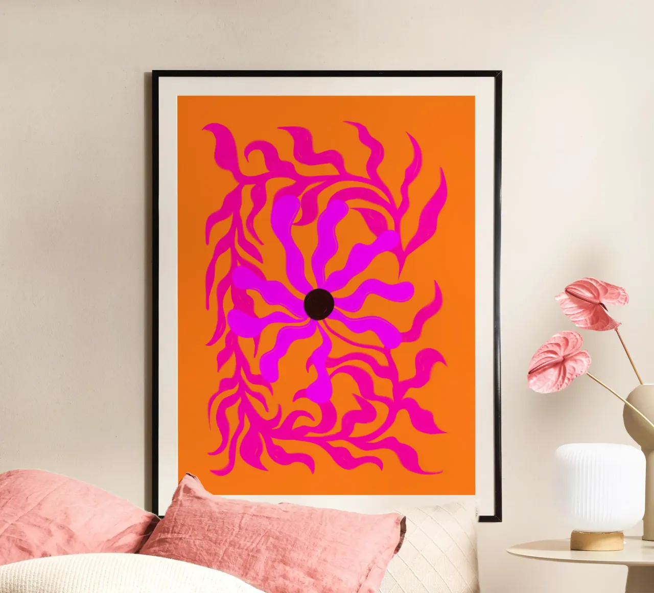 Abstract purple Flower poster con telaio in plastica da Illustration Raissa Oltmanns
