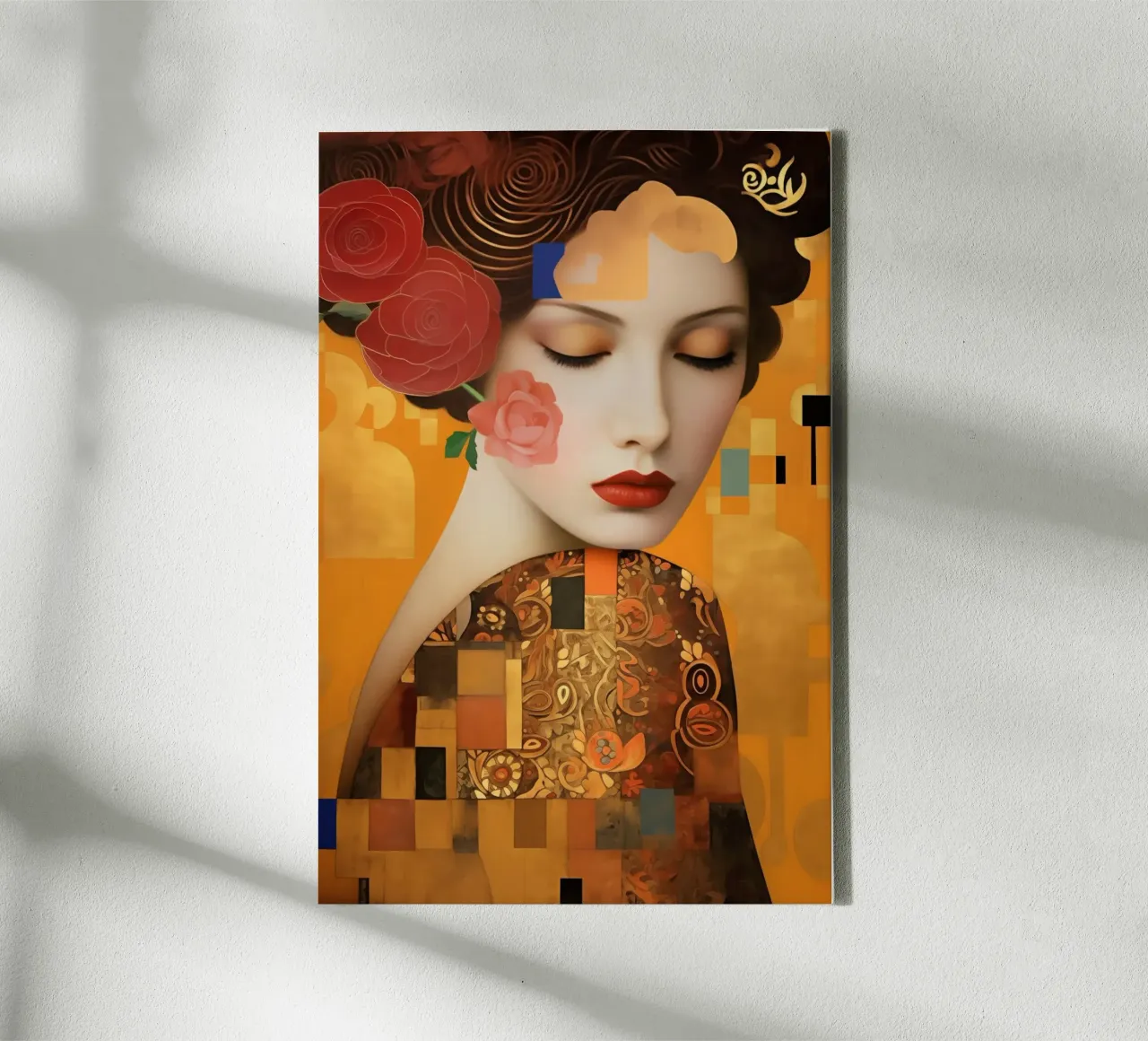 Digitale Klimt Vrouw met Goud | Art Nouveau geïnspireerd canvas met Baklijst van Autofocus