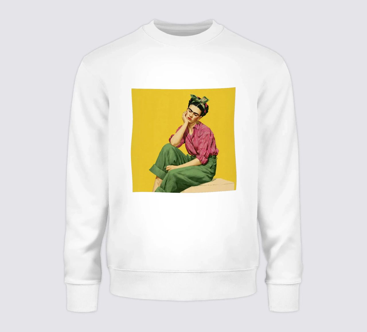 Elegante chica mexicana a rayas, fondo amarillo Impresión artística sudadera de Modern Muse