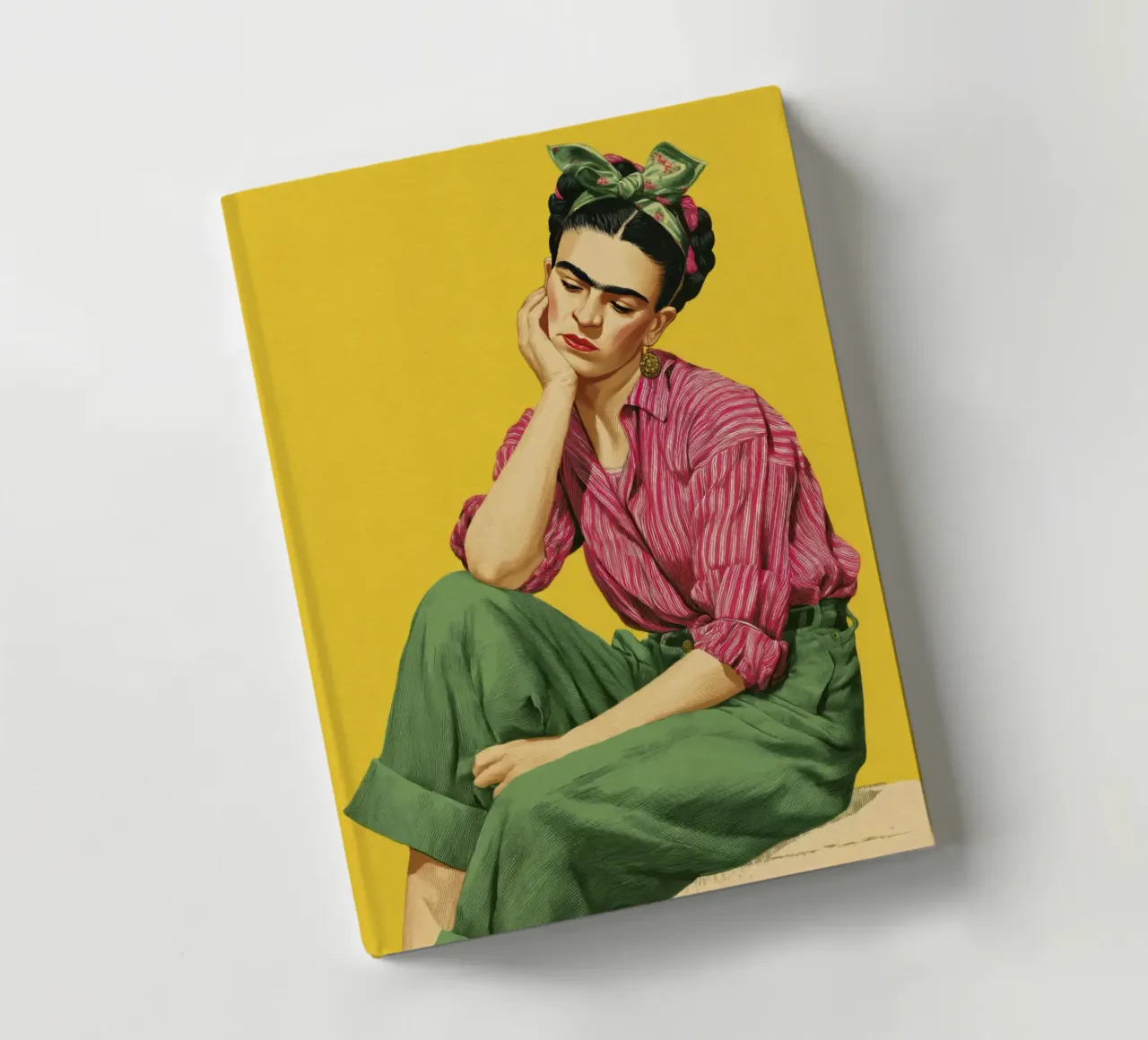 Fille mexicaine stylisée avec des rayures, toile de fond jaune Art Print carnet de notes de Modern Muse