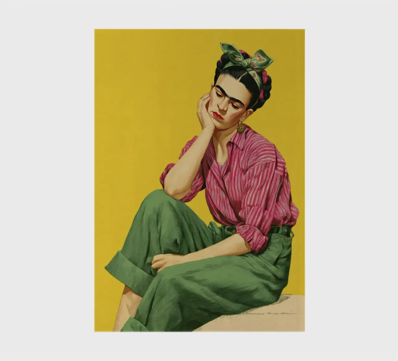 Fille mexicaine stylisée avec des rayures, toile de fond jaune Art Print carnet de notes de Modern Muse