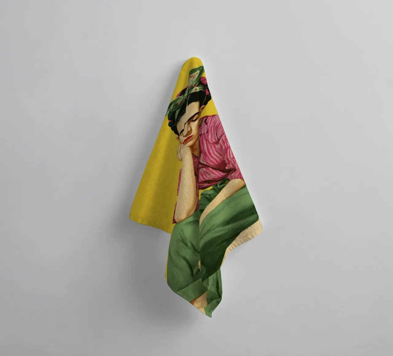 Stylish Bohemian Girl in Stripes, Yellow Backdrop Art Print towel by Modern Muse