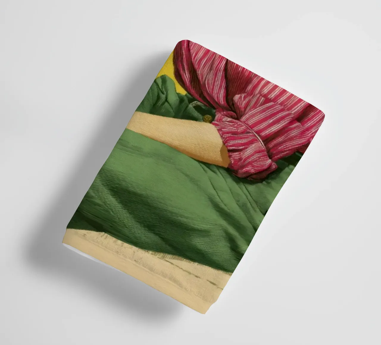 Stylish Bohemian Girl in Stripes, Yellow Backdrop Art Print towel by Modern Muse