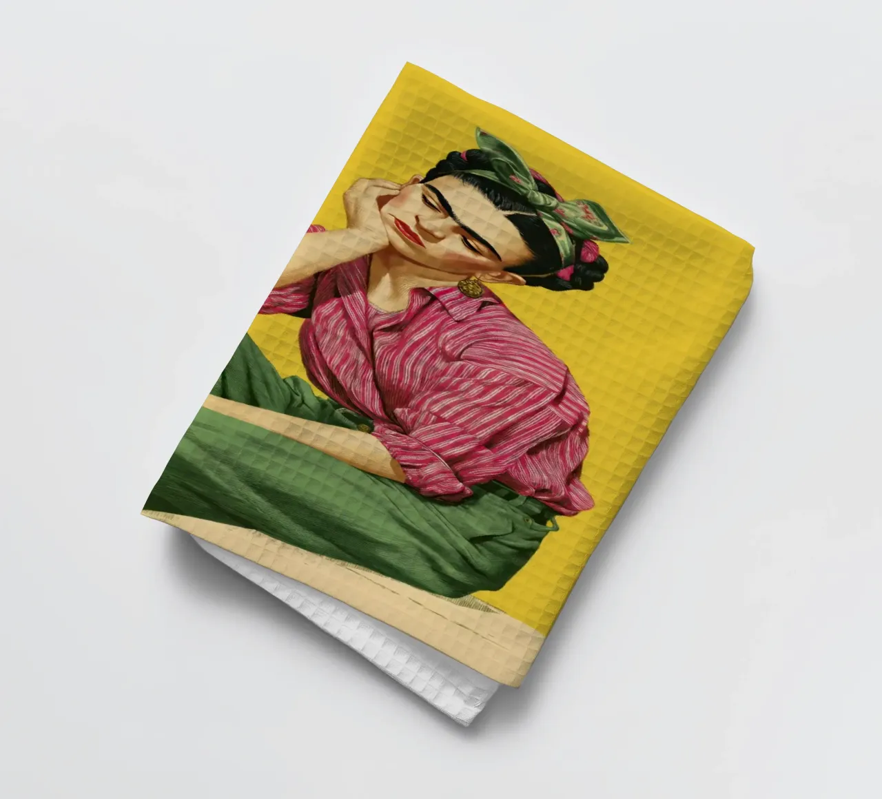 Fille bohémienne stylisée avec des rayures, fond jaune Impression d'art torchon de Modern Muse