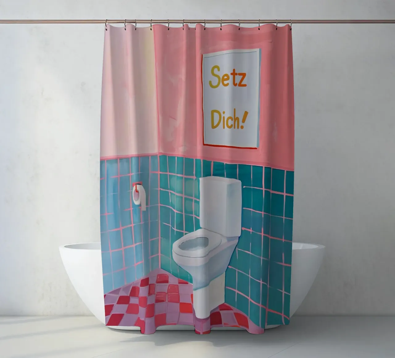WC Badkamer, Zitten douchegordijn van Carinaprint