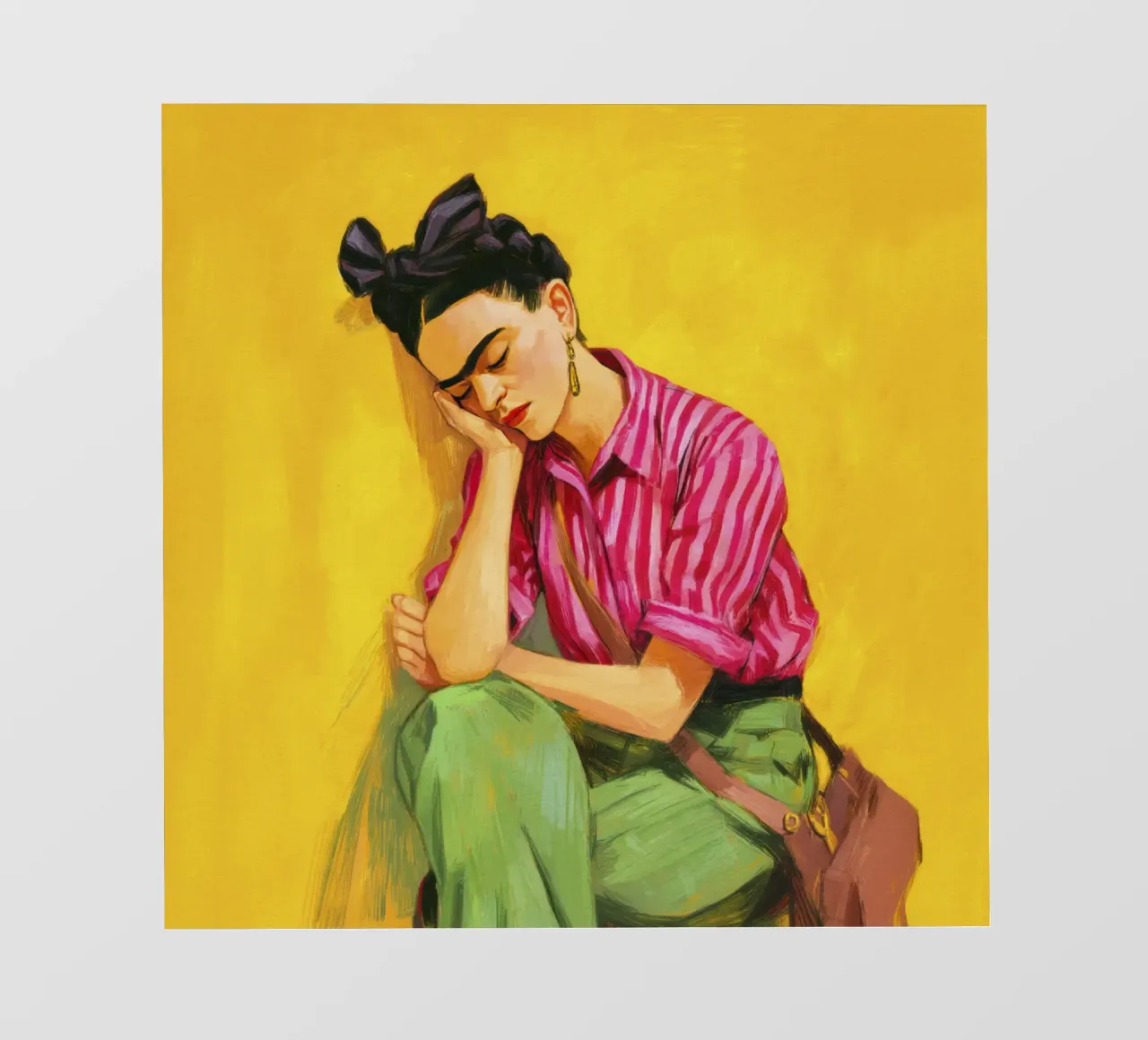 Mexican Girl in Stripes & Red Bow with Retro Yellow Backdrop photo wallpaper by Modern Muse