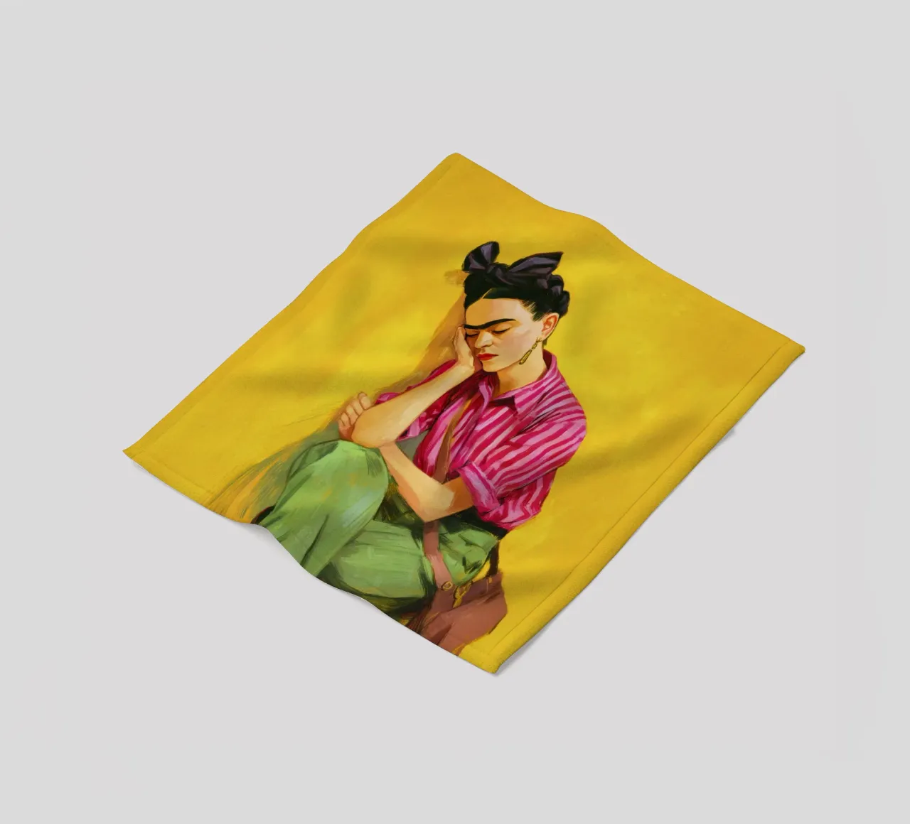 Ragazza bohémien con strisce e fiocco rosso e colore giallo retrò coperta in pile da Modern Muse