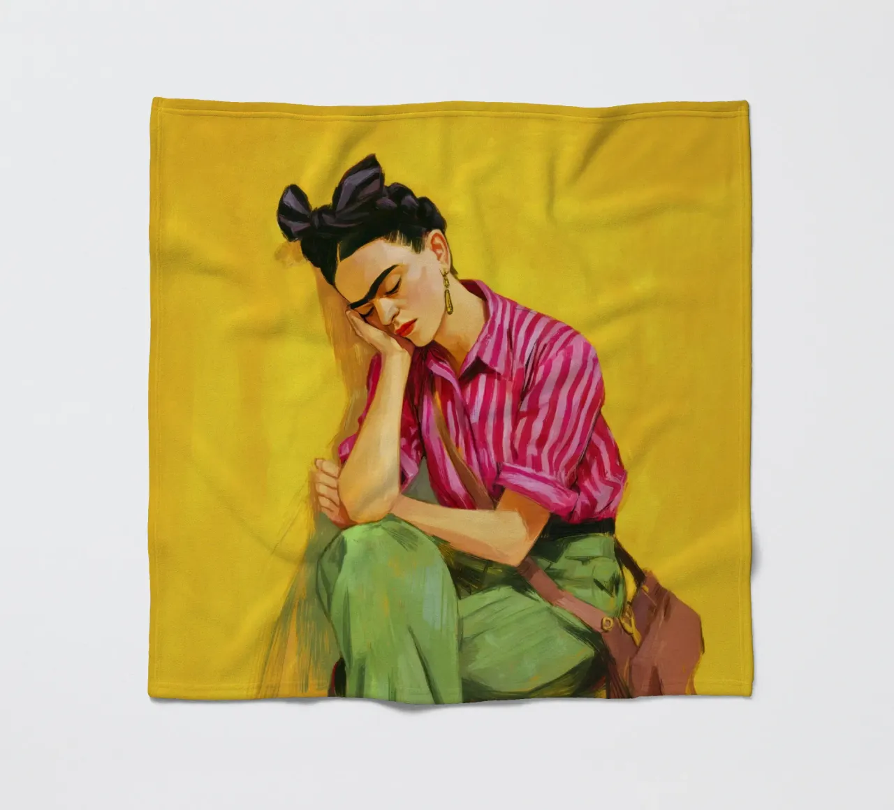 Ragazza bohémien con strisce e fiocco rosso e colore giallo retrò coperta in pile da Modern Muse