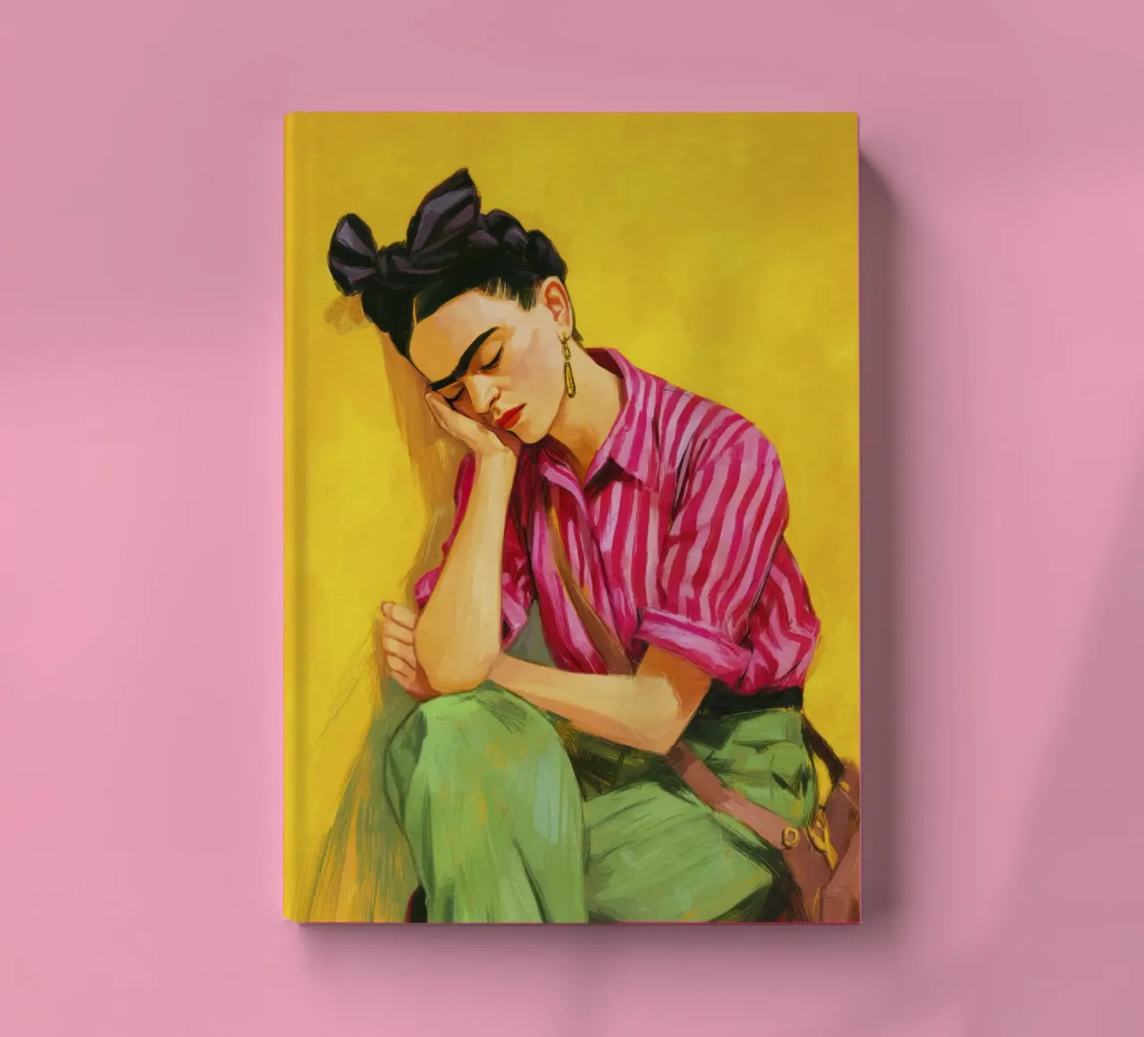 Boheems Meisje in Strepen en Rode Strik met Retro Gele Kleur notitieboek van Modern Muse