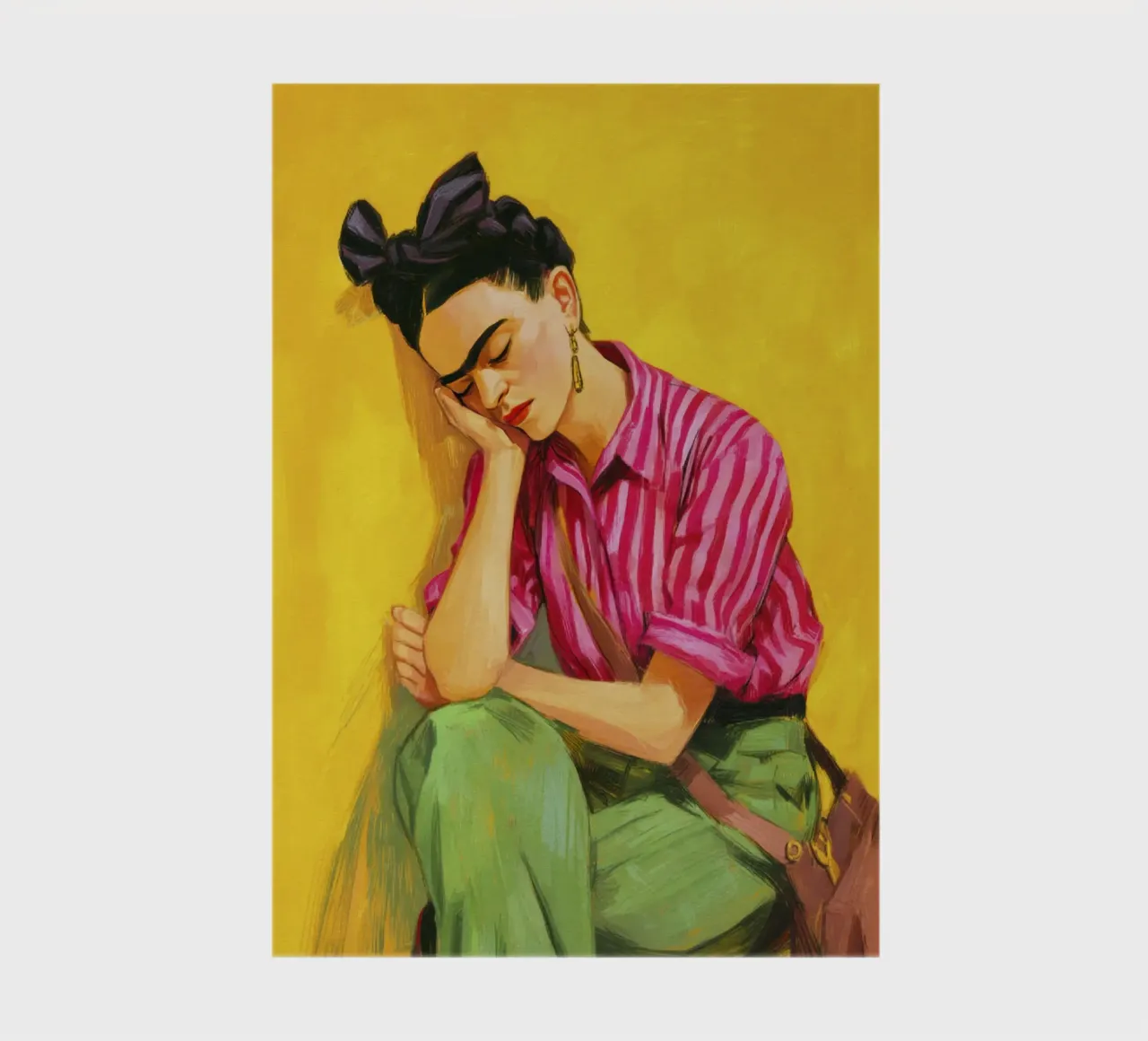 Boheems Meisje in Strepen en Rode Strik met Retro Gele Kleur notitieboek van Modern Muse