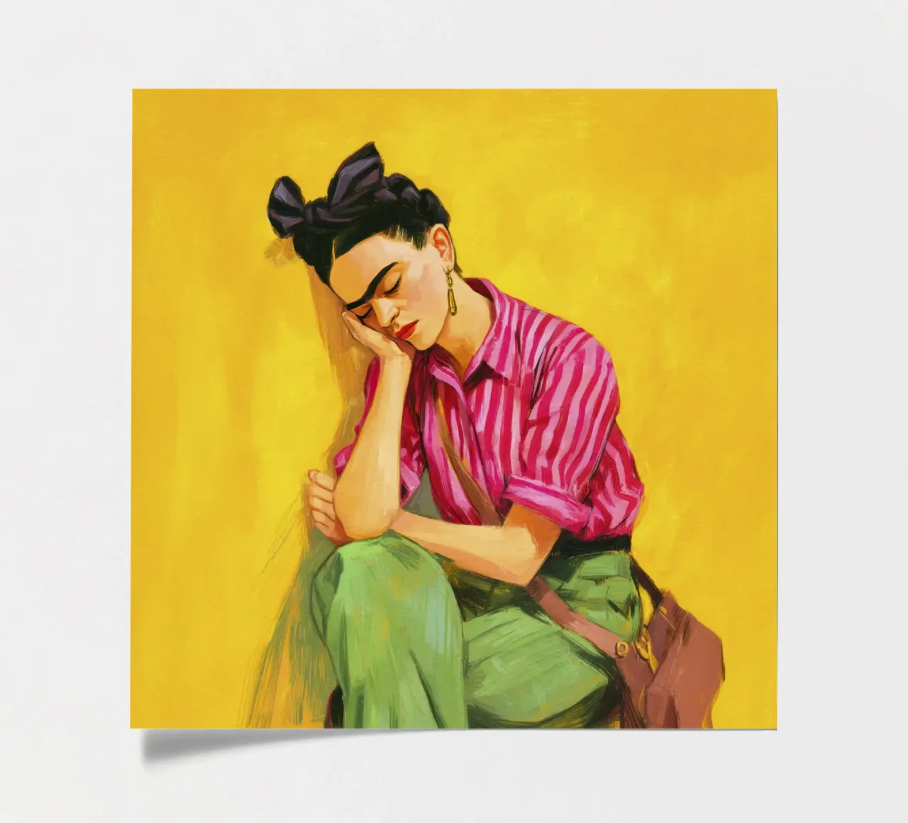 Ragazza bohémien con strisce e fiocco rosso e colore giallo retrò foglio adesivo da Modern Muse