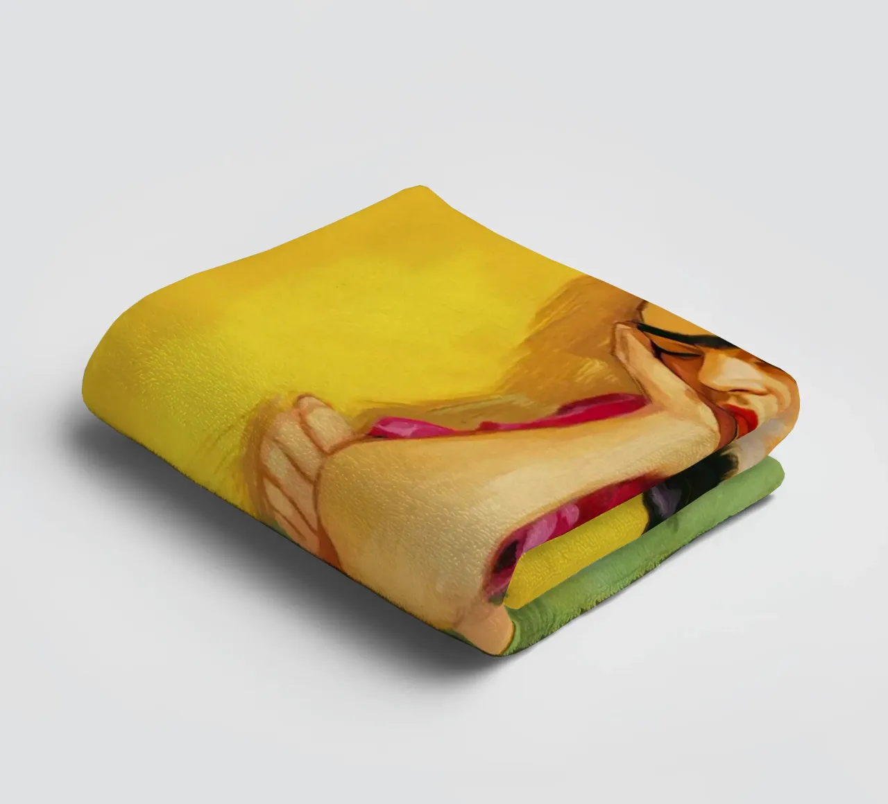 Ragazza messicana con strisce e fiocco rosso e sfondo giallo retrò asciugamano da bagno da Modern Muse