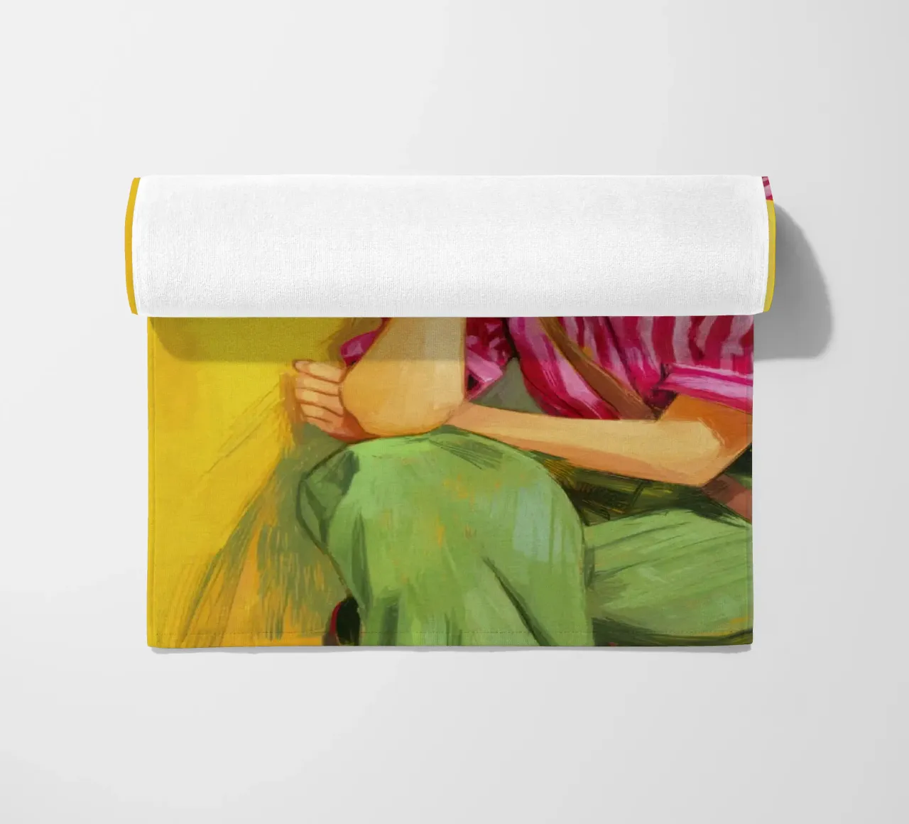 Ragazza messicana con strisce e fiocco rosso e sfondo giallo retrò telo mare da Modern Muse