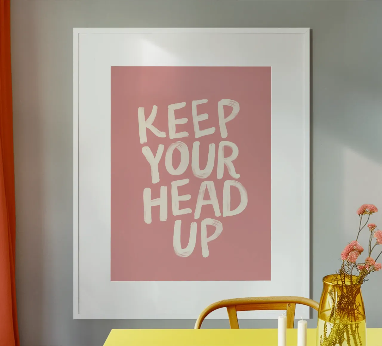 Keep Your Head Up Inspirational Typography Print Pink White hahnemühle by THE MOTIVATED TYPE